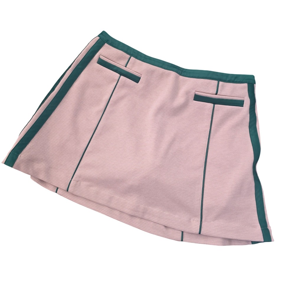 Maeve Anthropologie Pink Houndstooth Skort Green Trim Size S Built-in Shorts